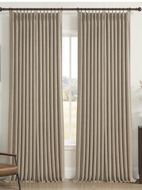 40”X 108 2 panels Oak Taupe light blocking memory Pleated Curtains